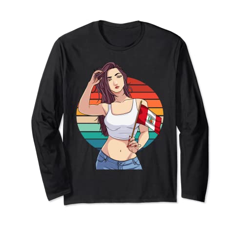 Peruano Chica Perú Bandera Peruanos Latino Orgullo Vintage Manga Larga