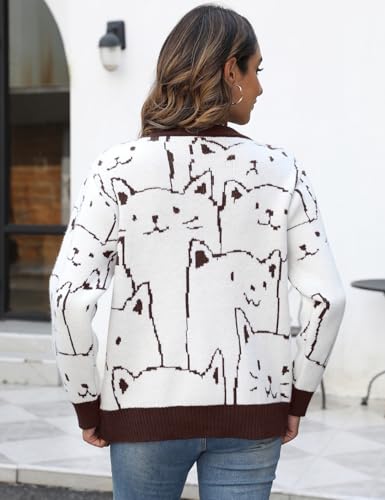 Image of Arssm Womens Cat Sweaters 2024 Long Sleeve Oversized Cute Kawaii Cartoon Crewneck Pullover Knit Sweater Top