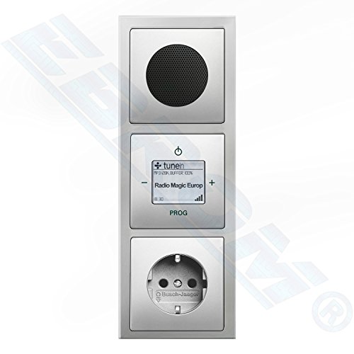 Busch Jäger Unterputz WLAN iNet Internetradio 8216U PUR Edelstahl + Lautsprecher 3fach Rahmen 1723-866K + Abdeckungen + Steckdose, integrierter