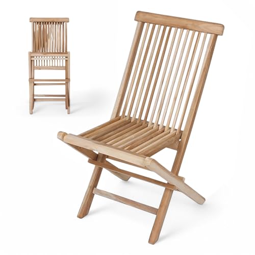 Spetebo Silla de jardín de madera de teca natural, 90 x 50 cm, plegable de madera de teca sin tratar, plegable, para jardín, balcón, terraza