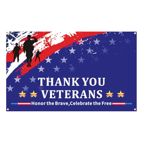 Image of Veterans Day Decorations, Thank You Veterans Day Banner, Outdoor Patriotic Soldier Banner, Patriotic Sign for Yard