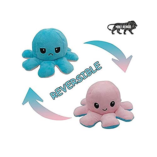 Image of Reversible Octopus Soft Toys, Mood Change Double-Sided Flip Octopus Plush Toys, Cute Mini Octopus Stuffed Animals Creative Toy Gifts (Blue-Pink) (Pack of 1)