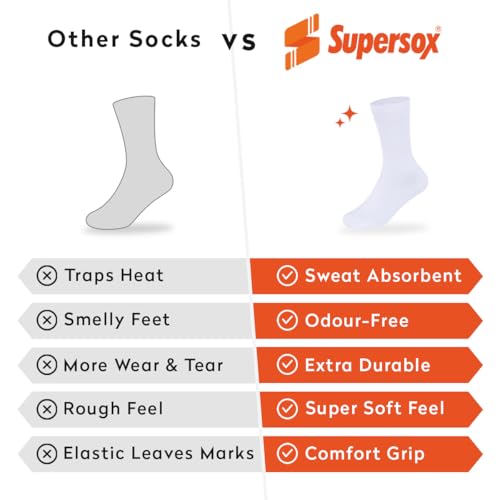 Image of Supersox Regular Length School Uniform Socks for Kids | Breathable Cotton | Anti-Odour & Moisture Absorbent | Durable Welt for All-Day Comfort | White | 5 to 6 Years | Pack of 5