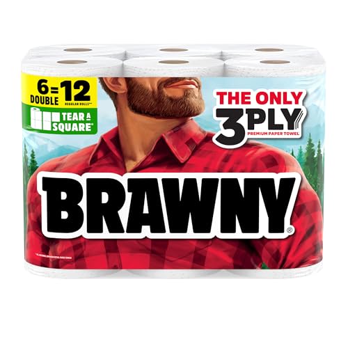 Brawny Tear-A-Square 3-Ply Paper Towels, 6 Double Rolls...