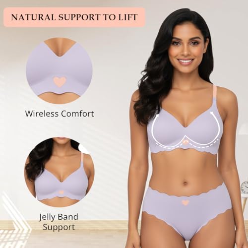 Image of Women Bra Panty Set Soft Natural Support Seamless Backless Summer Bra Panties Set | Adjustable Straps and Heart Design Lingerie Set | Women's Suit Push-Ups Sports Underwear Bra Set