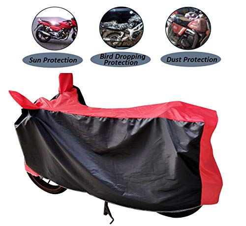 Image of Auto Hub Bike Cover Compatible with Hero Hf Deluxe with Mirror Pocket, Dustproof, Heat Resistant, Triple Stitched, Hf Deluxe Bike Cover- Black, Red