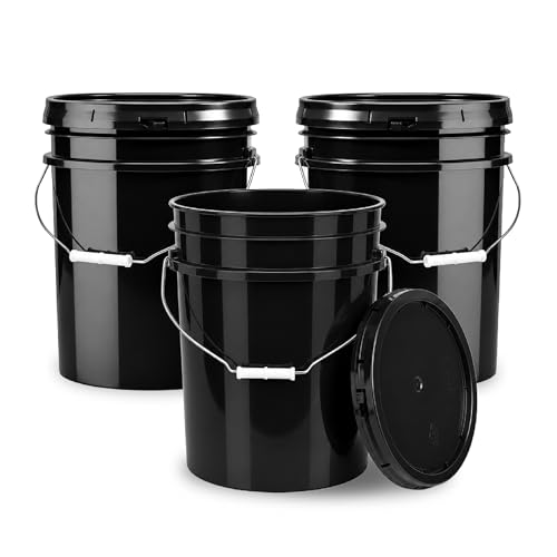 Image of ePackageSupply 5 Gallon Bucket - Food Grade w /Lid BPA-Free, 3 Pack - Black | Airtight Gasketed Tear Strip Lid, Heavy-Duty 90 Mil HDPE Plastic Pail, Bulk Storage, Food Safe Durable Container, Made in USA