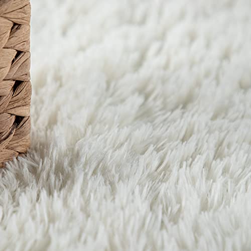 Paco Home Hochflor Teppich Rund Wohnzimmer Schlafzimmer rutschfest Shaggy Modern Flauschig Einfarbig Langflor Kunstfell, Grösse:80 cm Rund, Farbe:Weiß