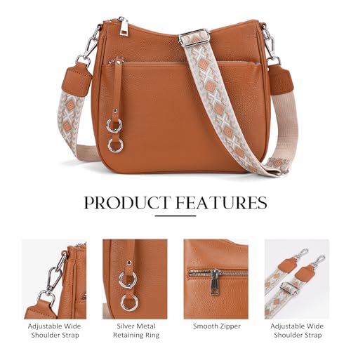 Image of befen Genuine Leather Crossbody bag for Women, Brown Leather Purse Women's Hobo Crossbody Purse Shoulder Handbags with Adjustable Wide Shoulder Strap for Everyday and Travel