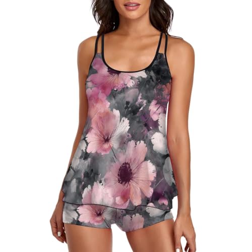 Image of Urchics 2026 Women Two Piece Tankini Swimsuit Tummy Control Plus Size Long Torso Top and High Waisted Boyshorts Bathing Suits