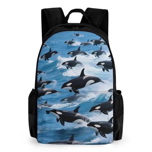 Supdreamc Shoulder Book Bags Anti-Theft Multipurpose Big Capacity Bookbag - Killer Whales Orcas Ocean Sea Animals Travel Hiking Backpack With Smooth Zippers