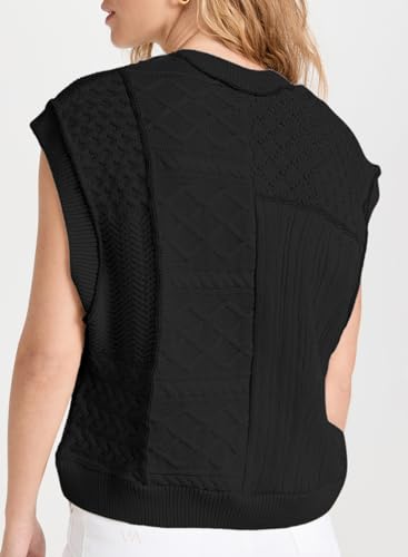 Image of EVALESS Womens Short Sleeve Sweater Summer Fall 2025 Round Neck Crochet Pullover Cap Sleeve Knit Oversized Sweater Vest Tops