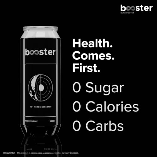 Image of Booster Black Alkaline Drink | Superior Hydration With Infused Essential Minerals | 8+ pH Alkaline (500 ML Each Can) Better than Bottled Water & Mineral water(Pack of 12)