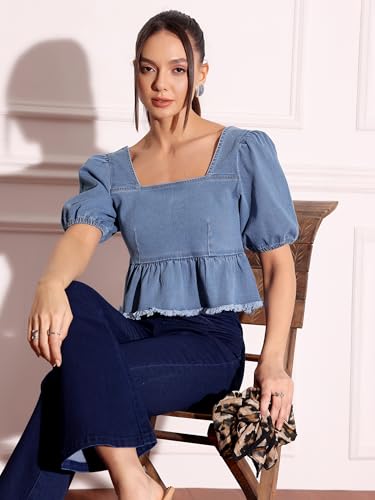 Image of Miss Chase Women's Round Neck Half Sleeves Cotton Lace and Pearl Detailing