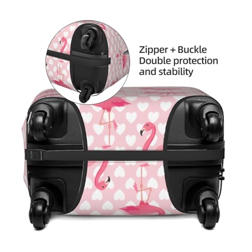 Cute Flamingo with Heart Print Luggage Cover Washable Elasticated Suitcase Covers TSA Approved Stylish Dust and Scratch Resistant Case Protector for Kids and Adults4
