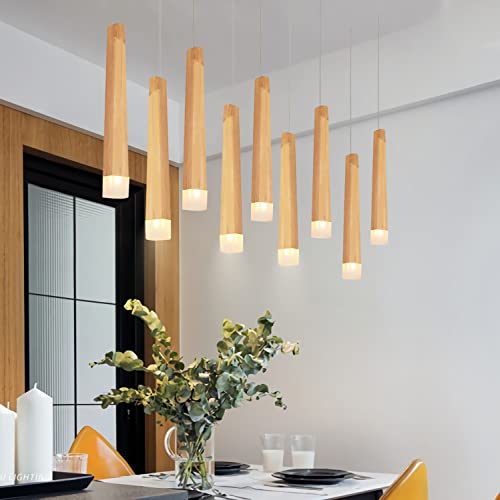 Lampe de salle à manger suspendue en bois et plafonnier LED blanc chaud moderne