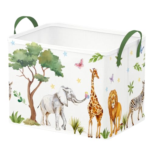 Image of Runtoo Safari Animal Nursery Decor Baby Basket Woodland Elephant Giraffe Baby Shower Decorations Gift Basket Toddler Toy Box Laundry Hamper Closet Storage Bins