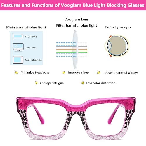 Image of VOOGLAM Square Non-Prescription Blue Light & UV400 Blocking Eyestrain Eyewear for Women in Purple and Pink Checkered Acetate, Medium