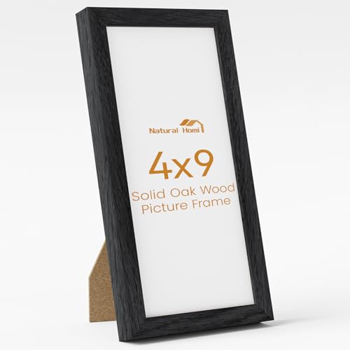 Image of 4x9 Picture Frame,Solid Oak Wood 4 inchx9 inch Photo Frame, Black Color Tempered Real Glass 4 by 9 Wooden Frames with No Mat,9x4 Picture Frames for Wall or Tabletop Display