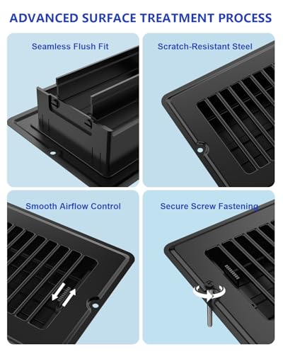 Housses d'aération de sol de 10,2 x 30,5 cm finition acier robuste noir durable