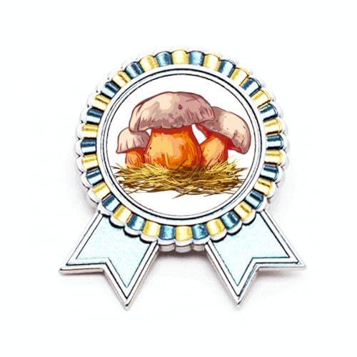 Broche métal champignon bleu taille M au design artistique et finitions soignées
