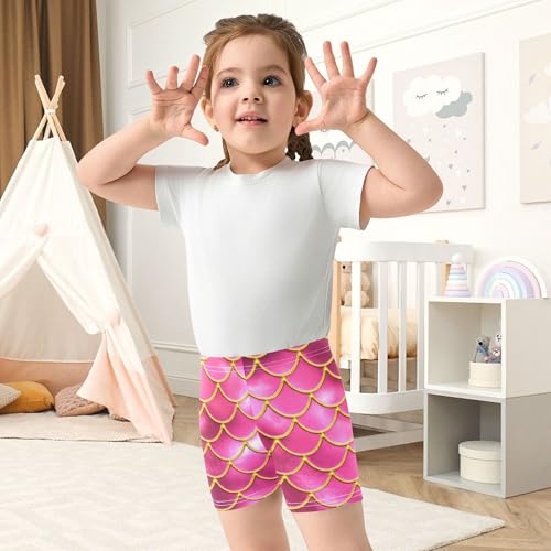 Mermaid Fish Scales Pink Toddler Biker Shorts Girls 4t Shorts for Under Dresses Cotton Dance Clothes4