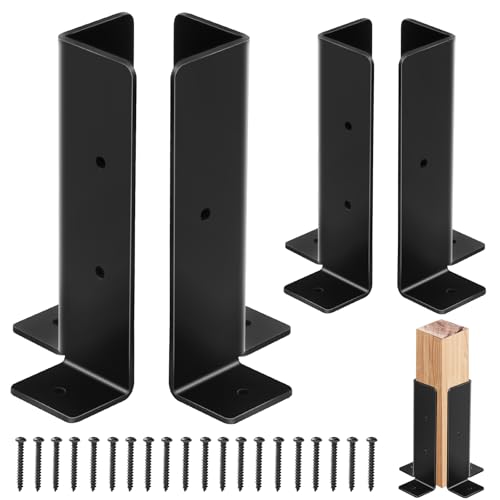 4Pcs Adjustable Post Anchor Brackets Kit, Fit 1.5x1.5, 2x2, 2x4, 4x4 Deck Posts - Heavy Duty Half Column Black Support Base for Wood Fence Pergola Railing