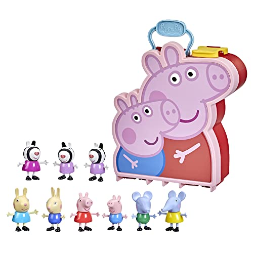Peppa Pig Peppa's Adventures Mallette Peppa, George y sus amigos, juguete preescolar, 9 figuras con las hermanas Zebra