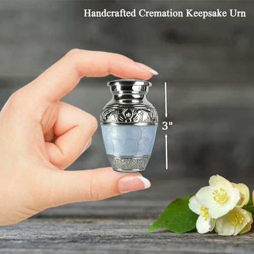 Image of Small Urns for Human Ashes Keepsake - Mini Urns for Ashes - Handcrafted Keepsake Urns - Sky Blue Small Urn for Ash - Set of 4 Memorial Ash Holders