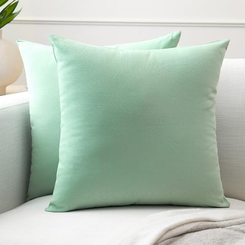 Encasa XO Couvre-oreillers de Lancement de Coton Ensemble de 2 I 18x18 in (45x45 cm) - Menthe Verte i Pas d'insert I Plaine Square Cas d'oreiller I Lavable|...