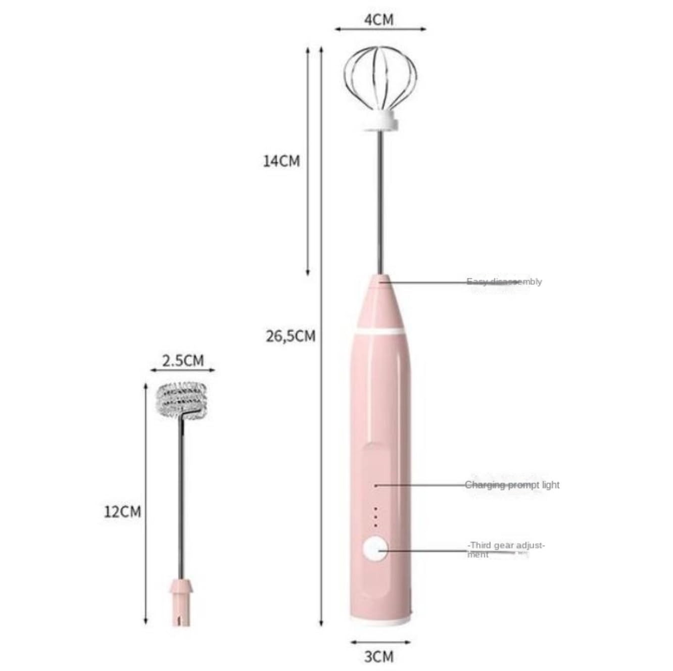 Espumador de Leche, Batidora Eléctrica Batidora Espumador De Leche De Mano Cargador USB Batidor De Burbujas De Acero Inoxidable Bubbler Leche para Capuchino(Rot)