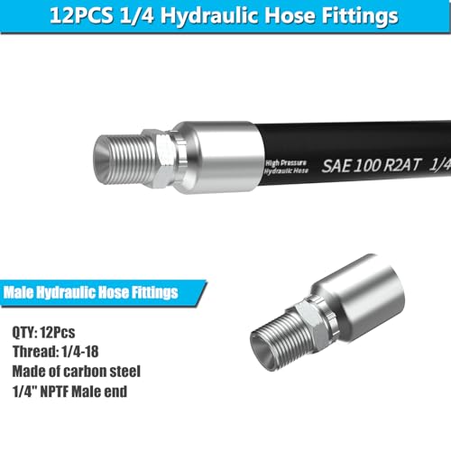 Image of 12PCS 1 /4 inch NPTF Male Hydraulic Hose Fittings, Hydraulic Hose Crimp Fitting Ends for Air Hose Repair Kit