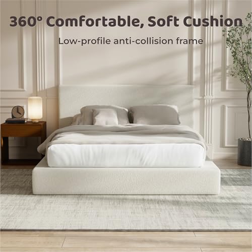 Image of RECCI AirFrame King Size Bed Frame with Headboard, Cloud Upholstered Platform Bed Frame, 5 Inch Foam Cushioned, No Box Spring, Easy Assembly(Cream Boucle)