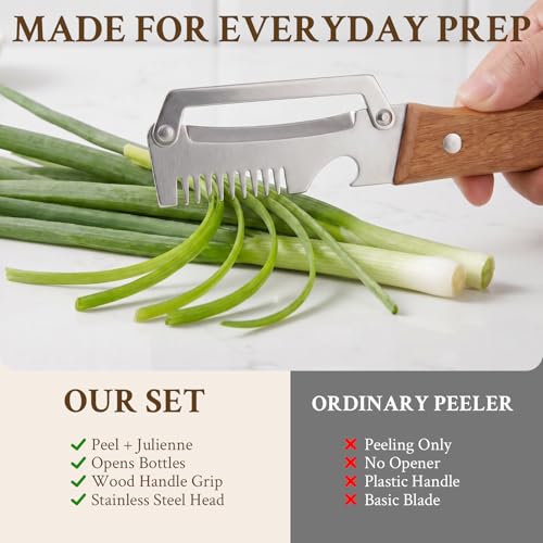 Image of 2026 Upgrade Vegetable Peeler and Julienne Peeler Set, Stainless Steel Vegetable Peelers for Kitchen with Wood Handles and Bottle Opener, 2-Pcs Multifunctional Vegetable Peeler Set