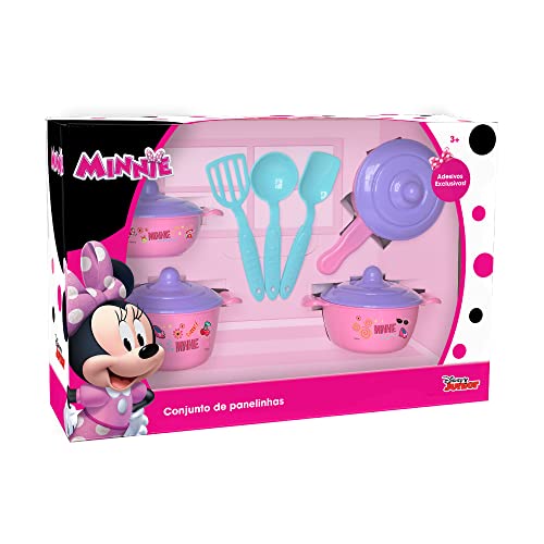 Mielle Brinquedos, Coleção Disney Junior, Minnie, Conjunto de Panelinha com 11 peças, Rosa e Roxo