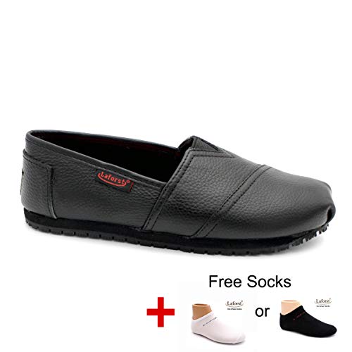 Laforst Froggee Womens Leather Nonslip Server Waitress Nurse Slip On Flat+Free Socks2
