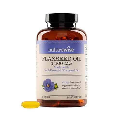Image of NatureWise Flaxseed Oil 1400 mg, Fish Free, High Potency Omega 3 with 812 mg ALA - Plant Based Omega 3 6 9 Supplement - Organic, Cold Pressed, Non-GMO - 120 Softgels[120-Day Supply]