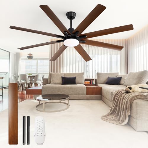 AhmyLion 72 inch Large Ceiling Fans with Lights and Remote, Indoor/Outdoor Black Modern Ceiling Fan for Kitchen Living Room Patio, 6 Speed Reversible Quiet DC Motor, 3 CCT, Dual Finish 8 Blades