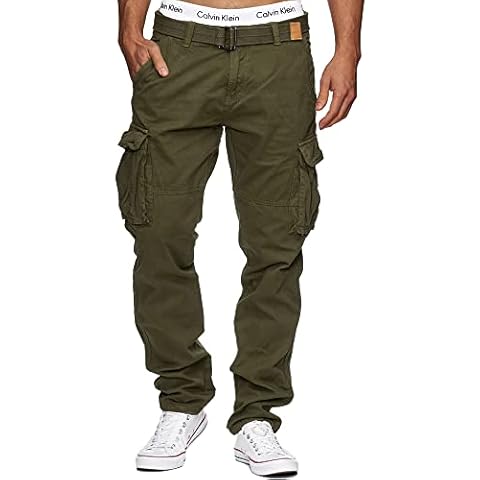 Indicode Men's William Cotton Cargo Trousers with 7 Pockets Incl Belt | Long Regular Fit Pants Casual Hiking Trekking Outdoor for Men in Army XXL Cover