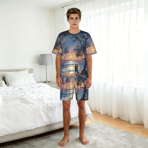 Pyjama homme imprimé plage romantique ensemble fluide décontracté