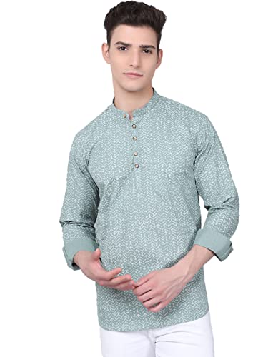 Image of Majestic Man Men's Cotton Regular Fit Short Printed Designer Kurta