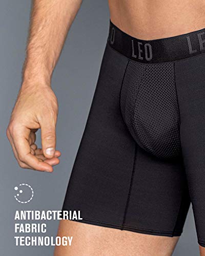Leo Long Leg Athletic Boxer Briefs With Side Pocket - Quick Dry Mens Underwear Black #TOP3