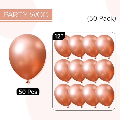 Image of PartyWoo Rose Gold Balloons 50pcs Metallic Chrome Rose Gold Color 12 Inch | Balloons for Wedding Anniversary Sweet 16 Bridal Shower Bridgerton Floral Birthday Party Decorations Gold-G107