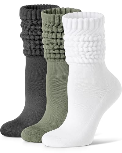 Image of FITRELL Slouch Socks for Women, 3 Pairs Soft Cotton Knee High Scrunch Tube Boot Socks