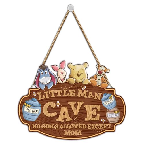 Image of Classic Winnie Nursery Decor, Winnie Baby Room Hanging Wall Art Decoration, the Pooh Baby Decor for Little Boy, Winnie Baby Decor, Boys Cave Wooden Sign, Perfect for Baby Shower Room Decor
