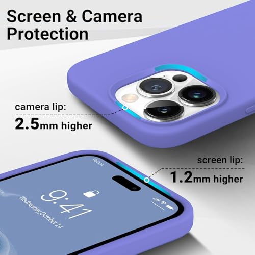 Image of Elzzi Microfiber Candy Case Compatible for iPhone 14 PRO MAX, Shockproof Slim Back Cover Liquid Silicone Case (Purple)