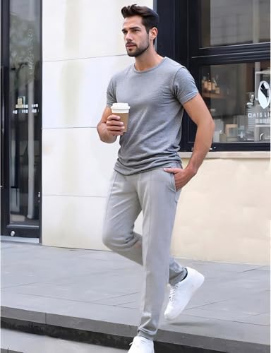 Men's Casual Pants Waffle Knit Pants Lightweight Open Bottom Pants Slim Fit Drawstring Jogger Yoga Pants with Pockets2