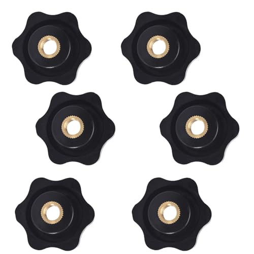 6pcs M8 Tuerca de Perilla, Negro Forma Estrella Cabeza Perilla de Sujeción Perilla,Tuerca de Perilla de Plástico y Latón para Maquinaria, Herramientas y Equipos, Negro, Instalación Fácil y Rápida