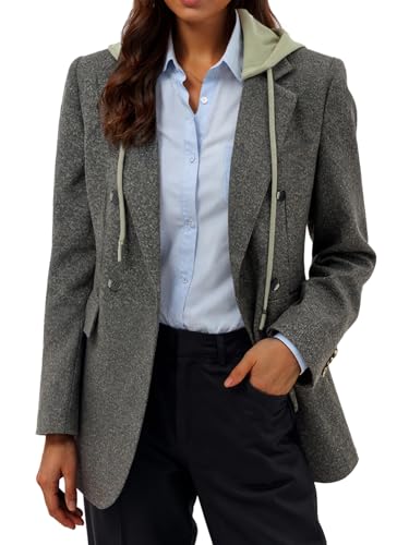 Mina Self Tweed Blazers for Women Double Breasted Hoodies Long