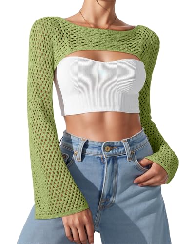 Image of Bloggerlove Crochet Crop Tops for Women Trendy Bolero Hollow Out Shrug Sweaters Sexy Beach Cover Ups Y2K Tops S-XL